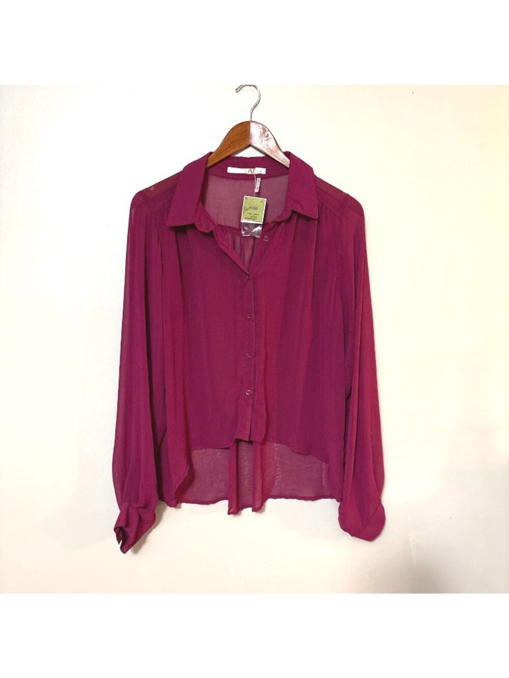 NWT Have Large Y2K sheer hi-lo button up top ballon sleeve whimsygoth dark‎ red